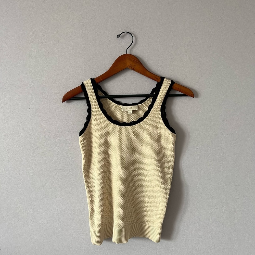 LOFT Textured Cream and Black Tank Top